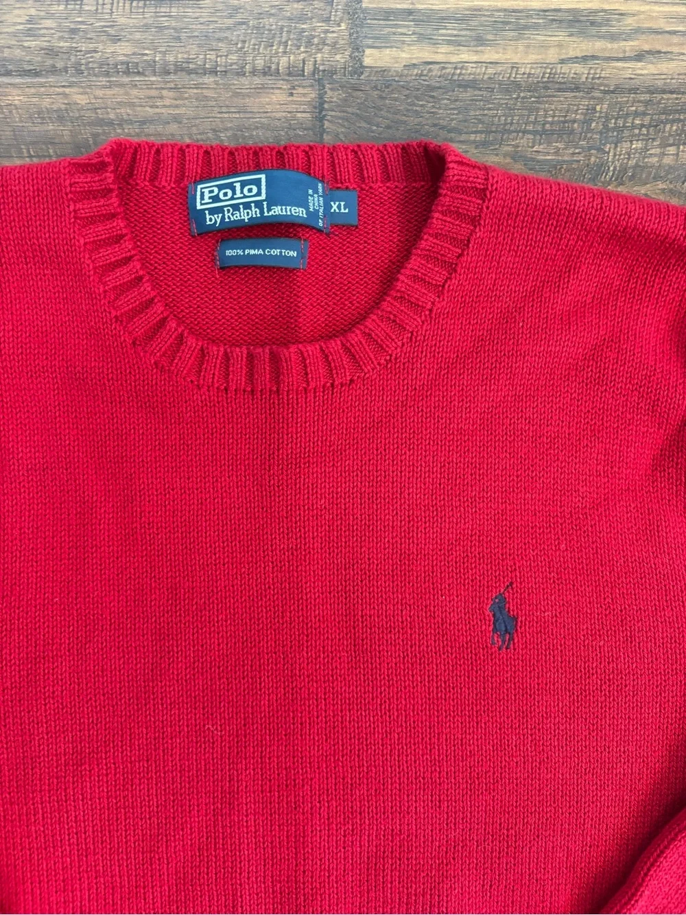 VTG Polo Ralph Lauren PRL Mens XL Red 100% Cotton Knit Pullover Crewneck Sweater